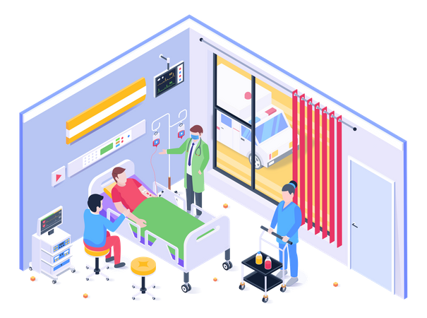 Arzt besucht Patienten  Illustration