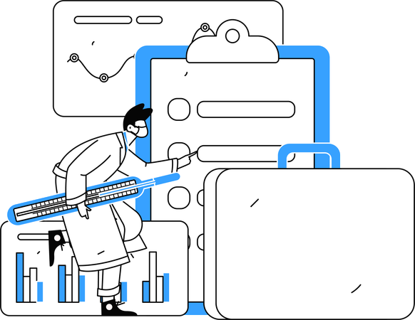 Arzt prüft Überlebenschancen anhand eines Berichts  Illustration