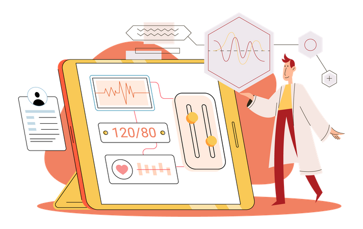 Arzt überprüft Online-Patienten-Dashboard  Illustration