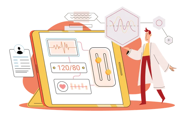 Arzt überprüft Online-Patienten-Dashboard  Illustration