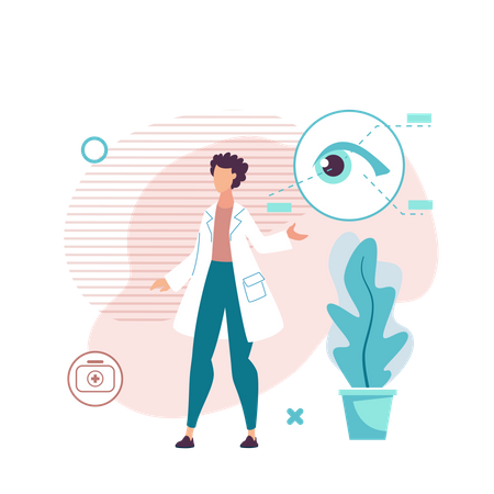 Arzt erklärt die Anatomie des Auges  Illustration