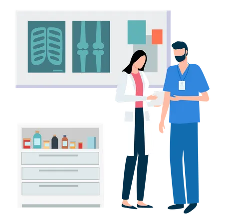 Arzt erklärt dem Patienten den Röntgenbericht  Illustration