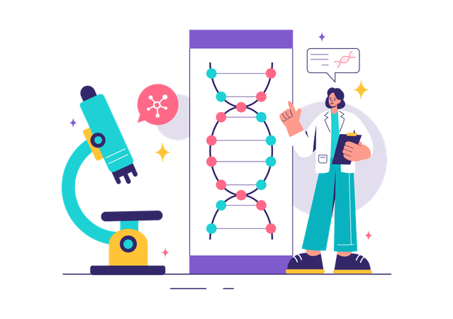 Arzt erklärt DNA-Struktur  Illustration