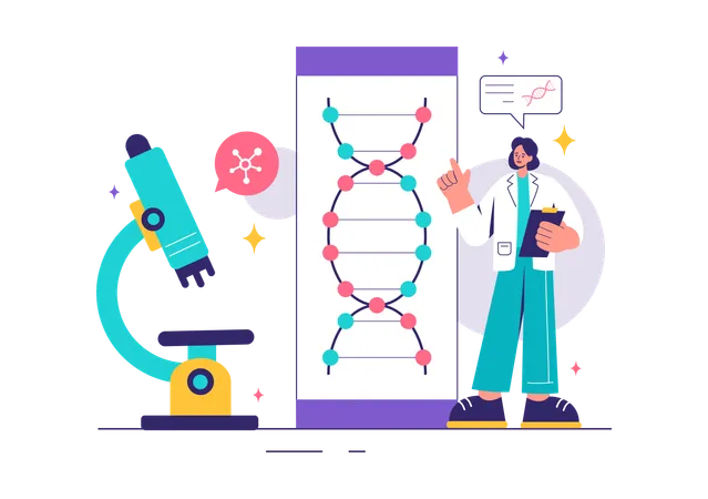 Arzt erklärt DNA-Struktur  Illustration