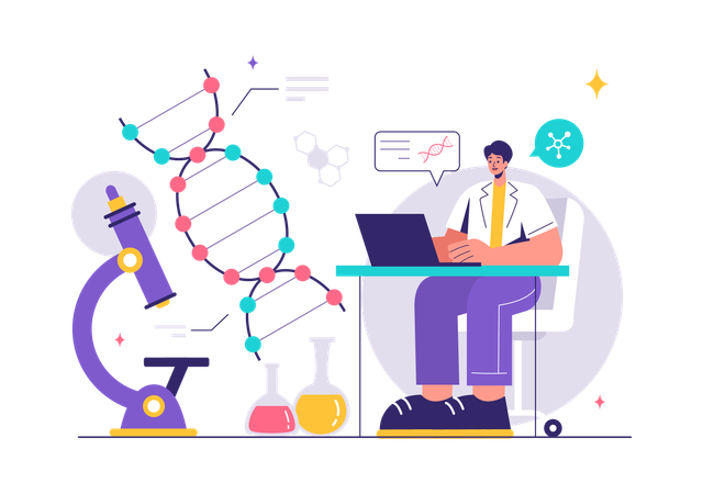 Arzt erklärt DNA-Struktur  Illustration