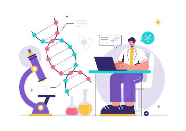 Arzt erklärt DNA-Struktur  Illustration