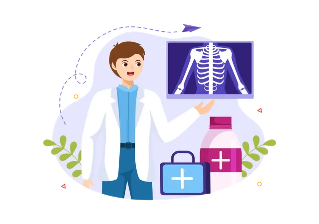 Arzt erklärt Röntgenbericht  Illustration