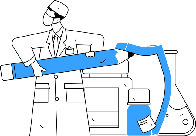 Arzt bereitet Analysebericht für Laborexperimente vor  Illustration