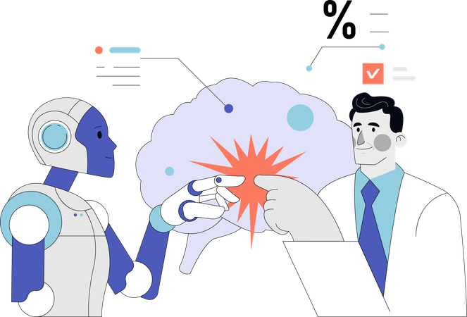 Arzt führt Neuroplastizität an einem Roboter durch  Illustration