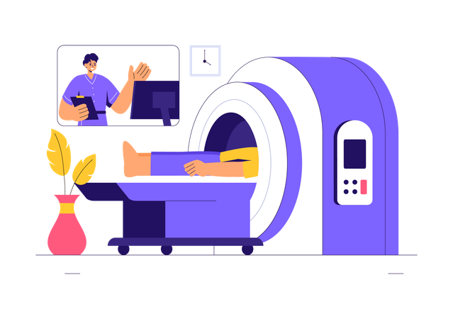 Arzt untersucht Patienten mit MRT-Gerät  Illustration