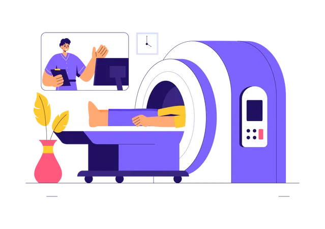 Arzt untersucht Patienten mit MRT-Gerät  Illustration