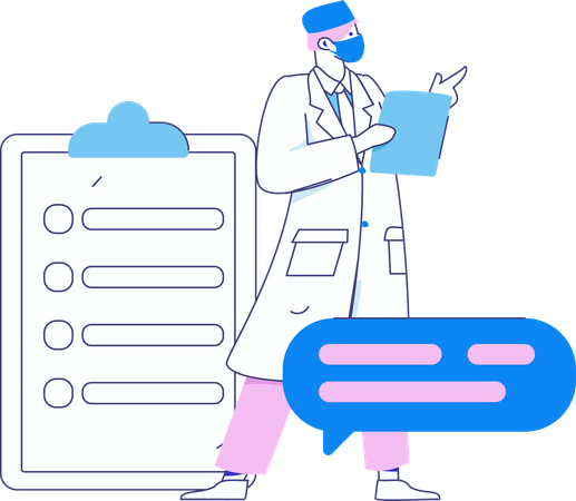 Arzt füllt Krankengeschichtenbogen aus  Illustration