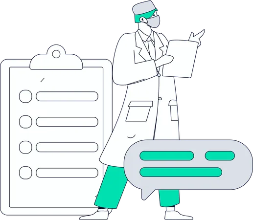 Arzt füllt Krankengeschichtenbogen aus  Illustration