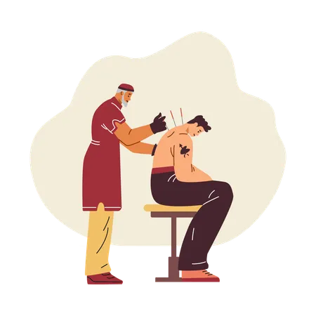 Arzt gibt Akupunktur-Therapie  Illustration