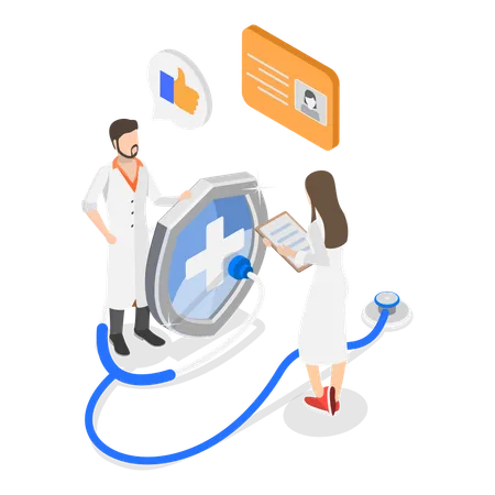 Arzt gibt Patient Krankenversicherung  Illustration