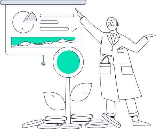 Arzt hält Finanzpräsentation  Illustration