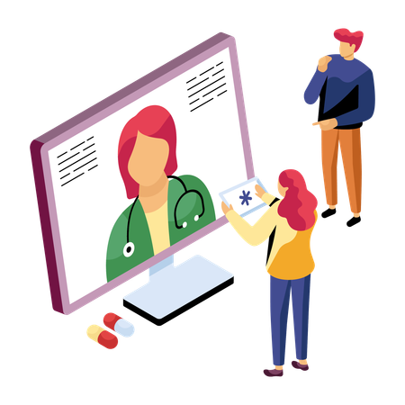 Arzt gibt Patienten Online-Beratung  Illustration