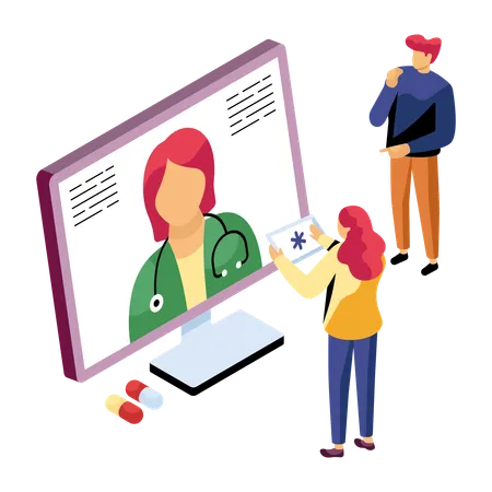 Arzt gibt Patienten Online-Beratung  Illustration