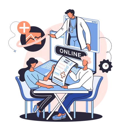 Arzt gibt Patienten Online-Beratung  Illustration