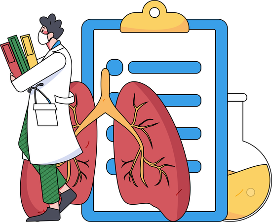 Arzt hält medizinischen Bericht über die Lunge  Illustration