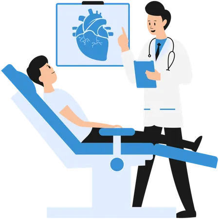 Arzt identifiziert Krankheitsprobleme im Herzen des Patienten  Illustration