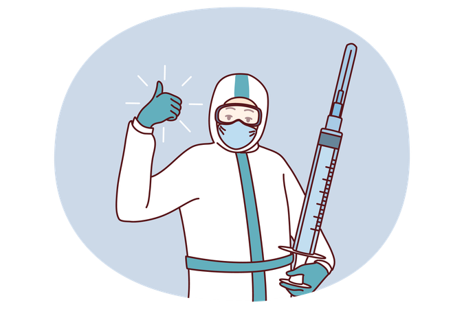 Arzt in Uniform hält Injektion  Illustration