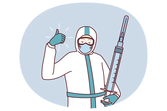 Arzt in Uniform hält Injektion  Illustration