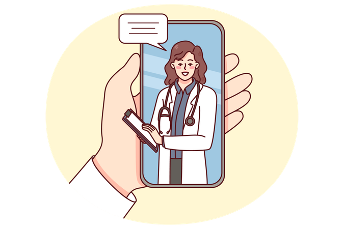 Arzt berät Patienten online auf dem Mobiltelefon  Illustration