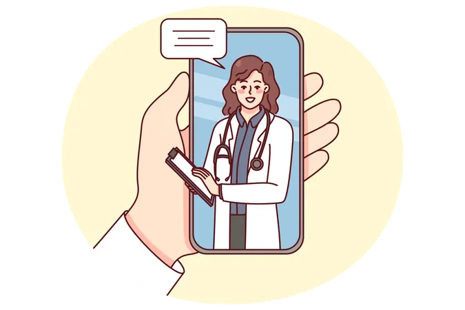 Arzt berät Patienten online auf dem Mobiltelefon  Illustration