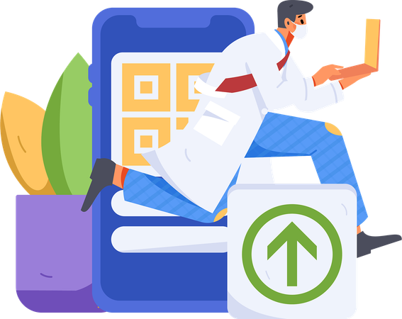 Arzt läuft mit Laptop zur medizinischen Beratung  Illustration