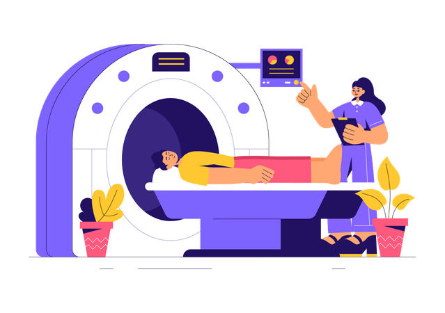 Arzt macht Magnetresonanztomographie bei Patienten  Illustration