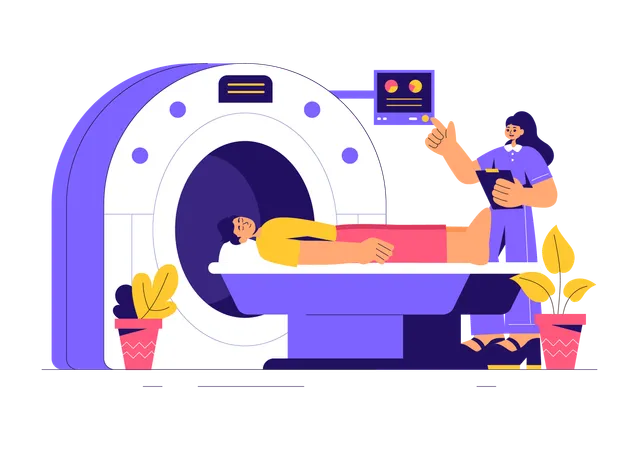 Arzt macht Magnetresonanztomographie bei Patienten  Illustration