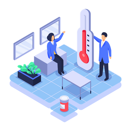 Arzt misst Temperatur  Illustration