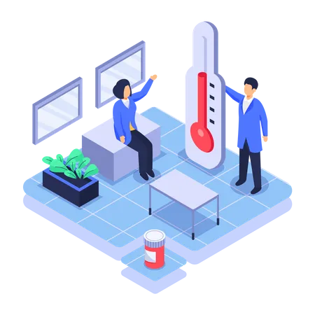 Arzt misst Temperatur  Illustration