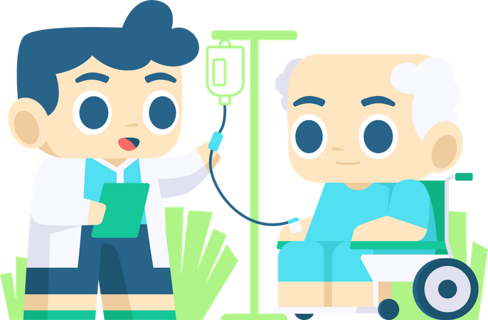 Arzt mit altem Patienten  Illustration
