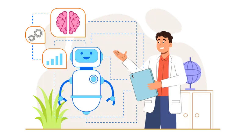 Arzt greift bei Entscheidungsfindung auf künstliche Intelligenz zurück  Illustration