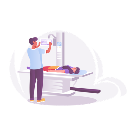 Arzt Radiologe macht Röntgenuntersuchung der Brust des Patienten  Illustration