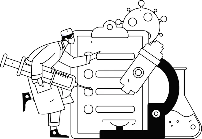 Arzt schaut sich den Krankenbericht eines Corona-Patienten an  Illustration