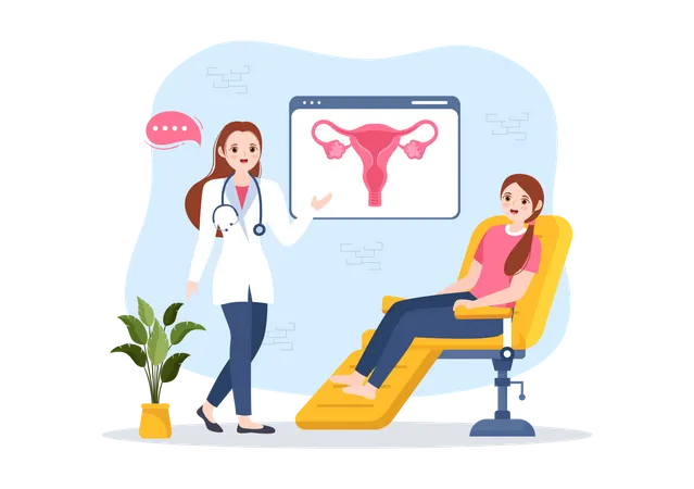 Arzt spricht mit Frau über Vagina  Illustration