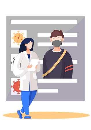 Arzt im Gespräch mit Patient mit Maske  Illustration