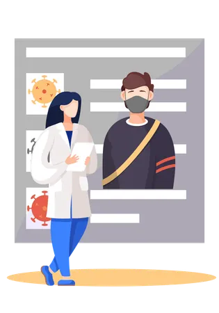 Arzt im Gespräch mit Patient mit Maske  Illustration