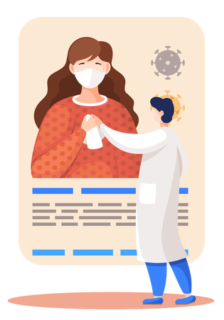 Arzt im Gespräch mit Patient mit Maske  Illustration