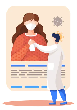 Arzt im Gespräch mit Patient mit Maske  Illustration