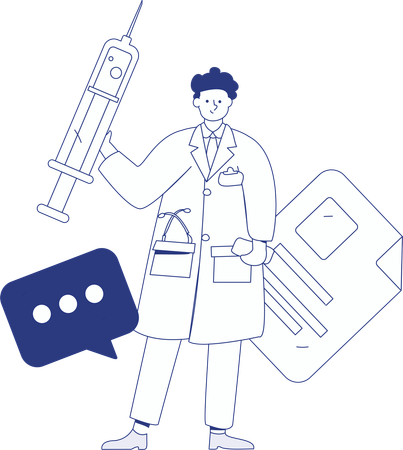 Arzt steht mit Spritze  Illustration