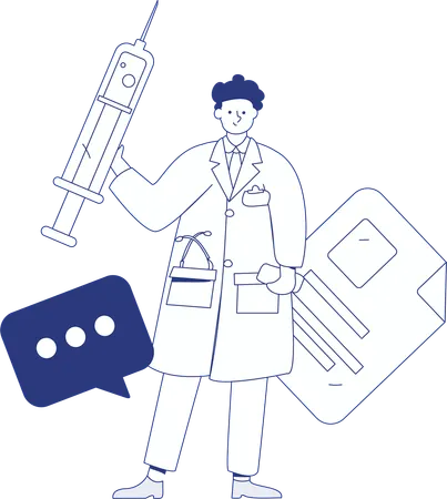 Arzt steht mit Spritze  Illustration
