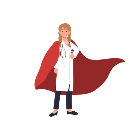 Ärztin und Superheldin im weißen Kittel symbolisiert Heldin im Gesundheitswesen und medizinische Selbstbestimmung  Illustration