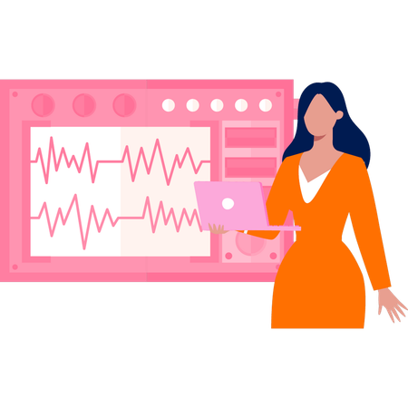 Der Arzt überprüft den auf dem Bildschirm angezeigten Puls  Illustration