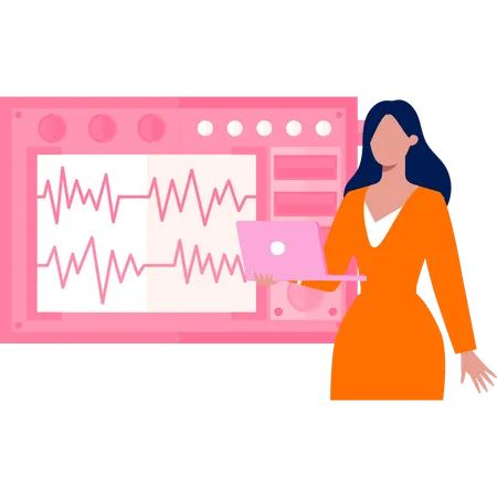 Der Arzt überprüft den auf dem Bildschirm angezeigten Puls  Illustration