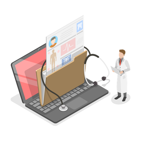 Arzt überprüft elektronische Gesundheitsakte  Illustration