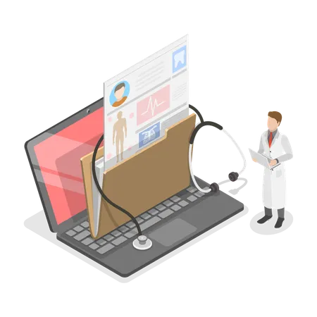 Arzt überprüft elektronische Gesundheitsakte  Illustration